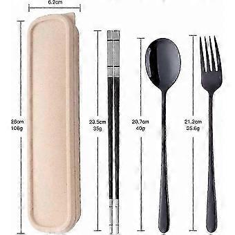 Compact Travel Utensil Kit with Chopsticks Spoon Fork in Storage Pouch for Home School Office Camping Outdoor Activities