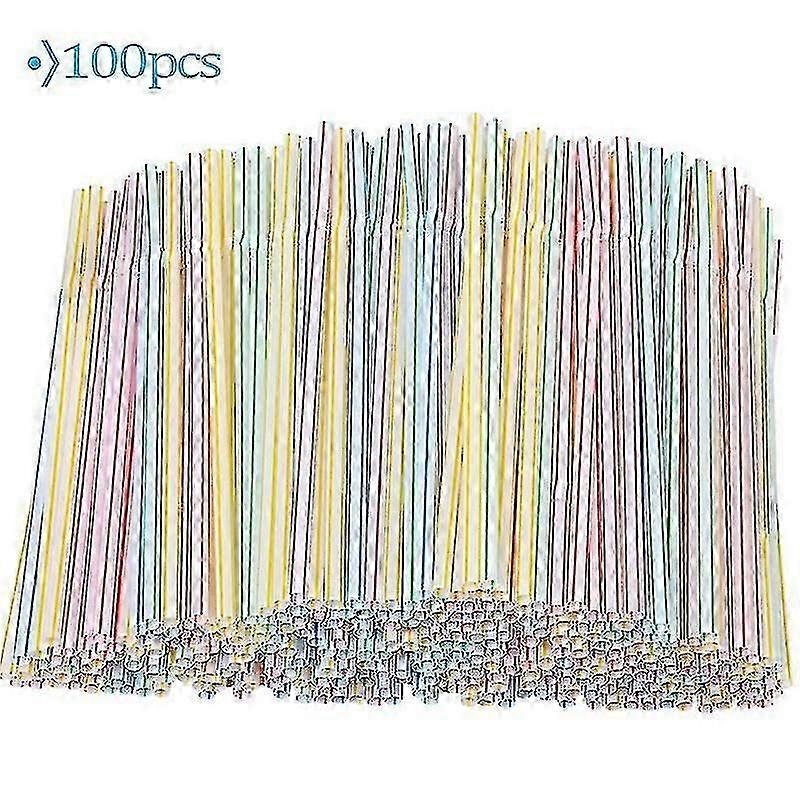 100pcs Plastic Drinking Straws Multi-colored Striped Bedable Disposable Straws-yu