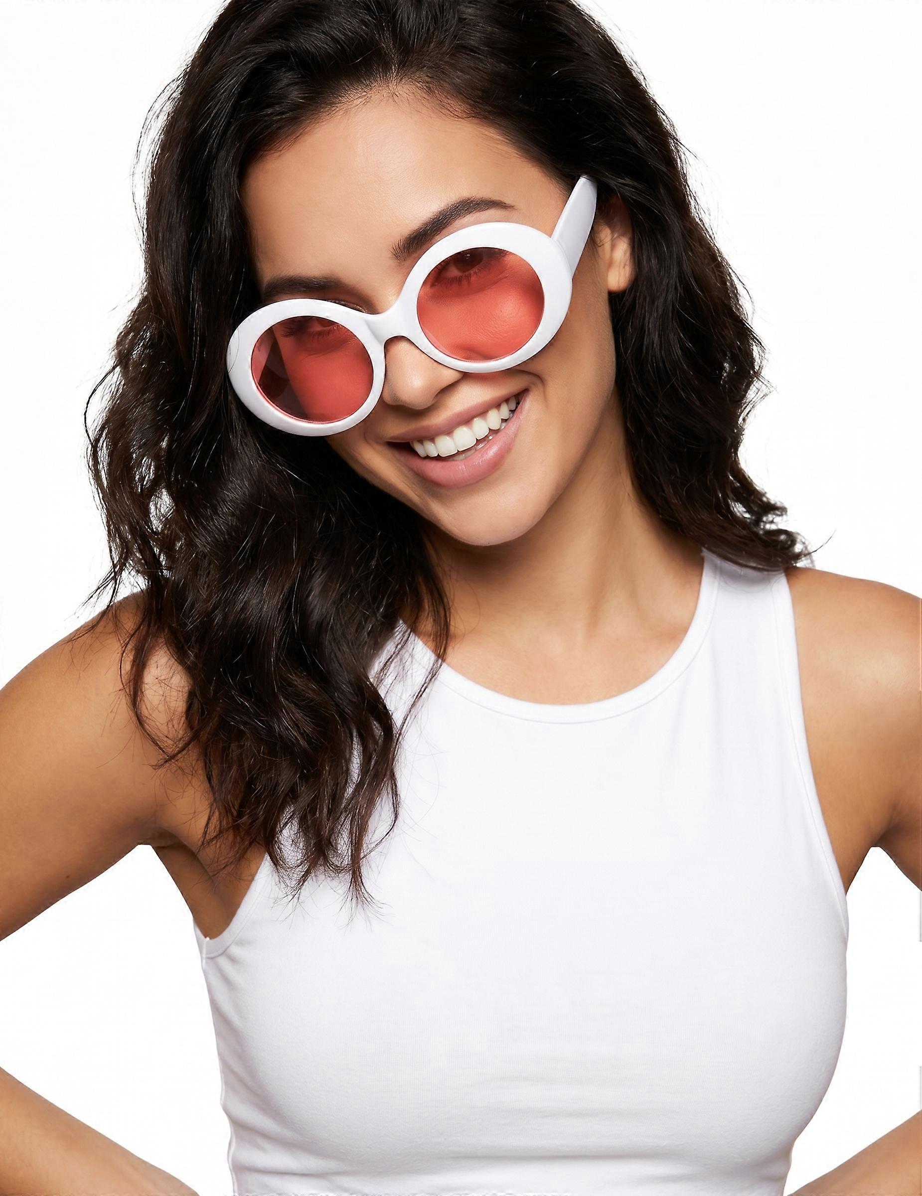 Round white plastic glasses for adults
