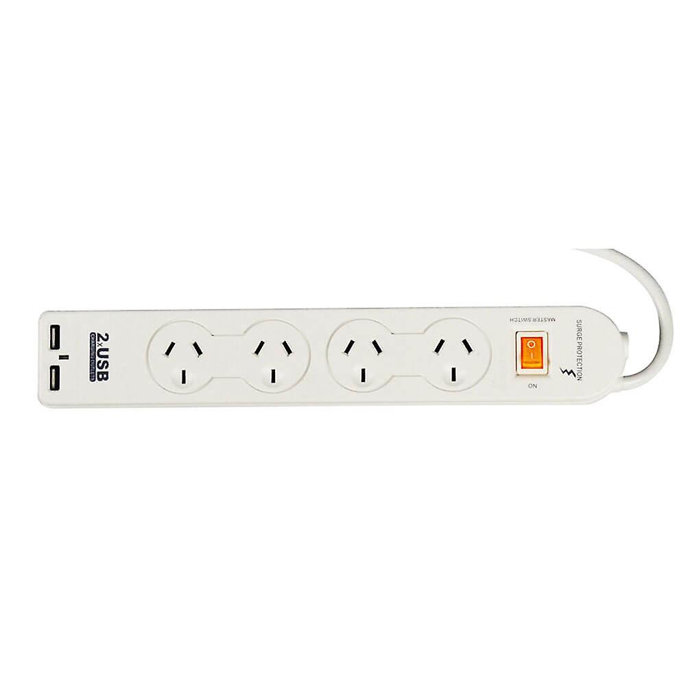 Italplast 4 Outlet Powerboard With 2 USB Ports Surge Overloads Protection