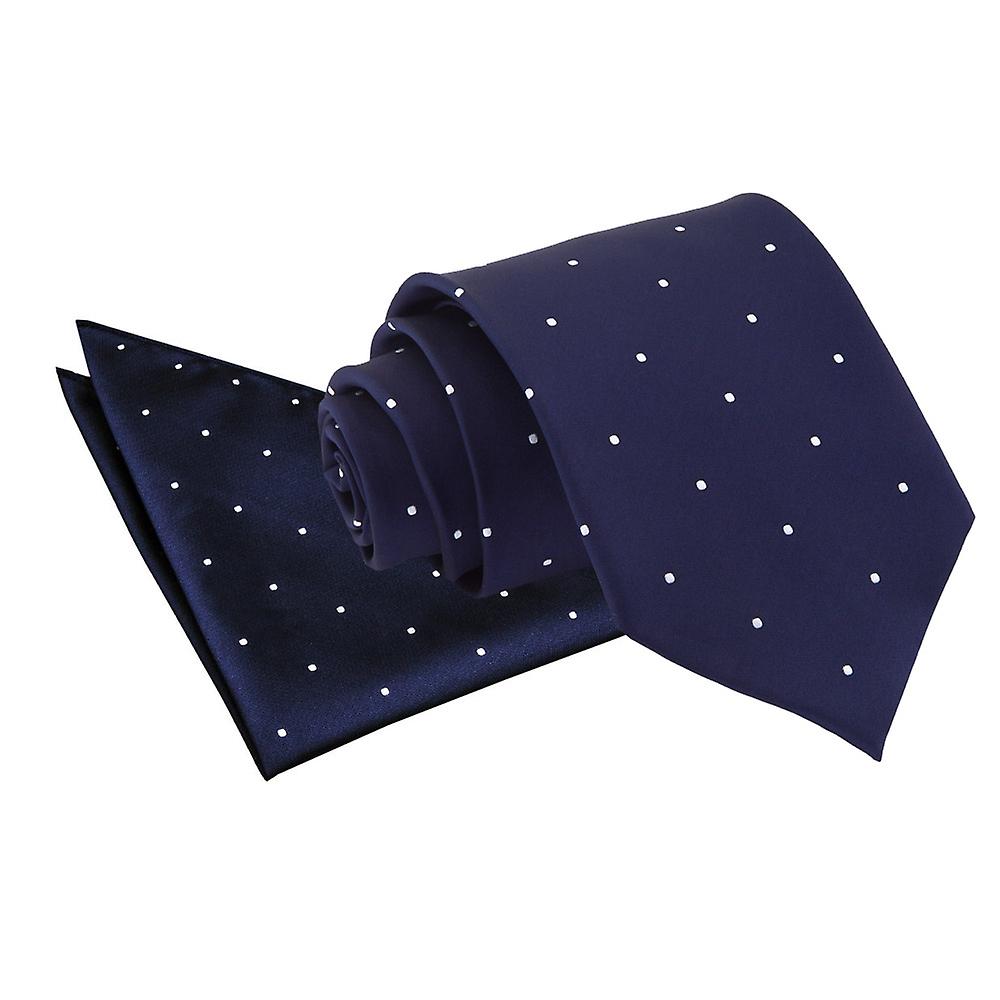 Navy Blue Pin Dot Tie and Pocket Square Set