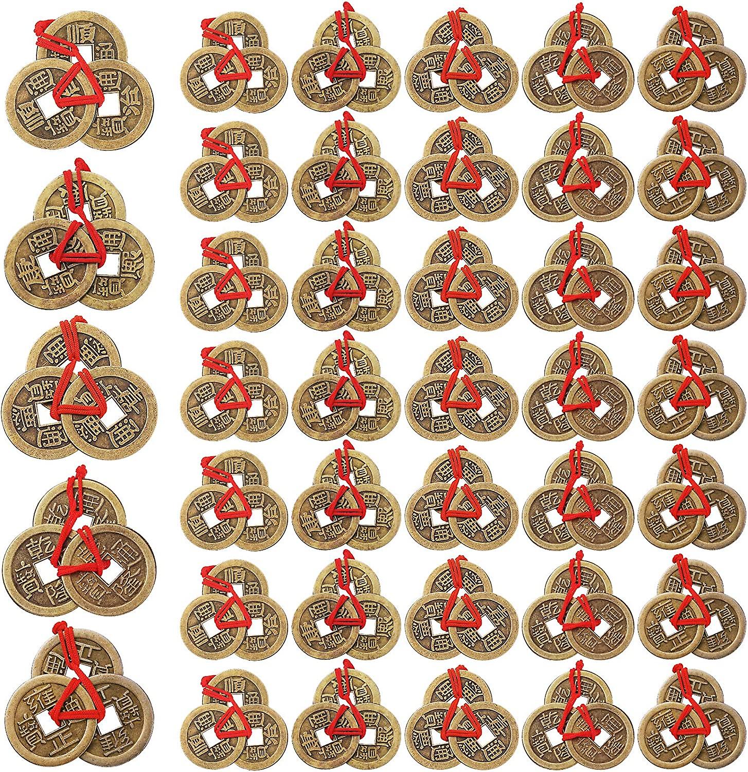 Chinese Fortune Coins Feng Shui Coins I-ching Coins Traditional Coins With Red String For Wealth And Success, 5 Styles (40 Pieces)