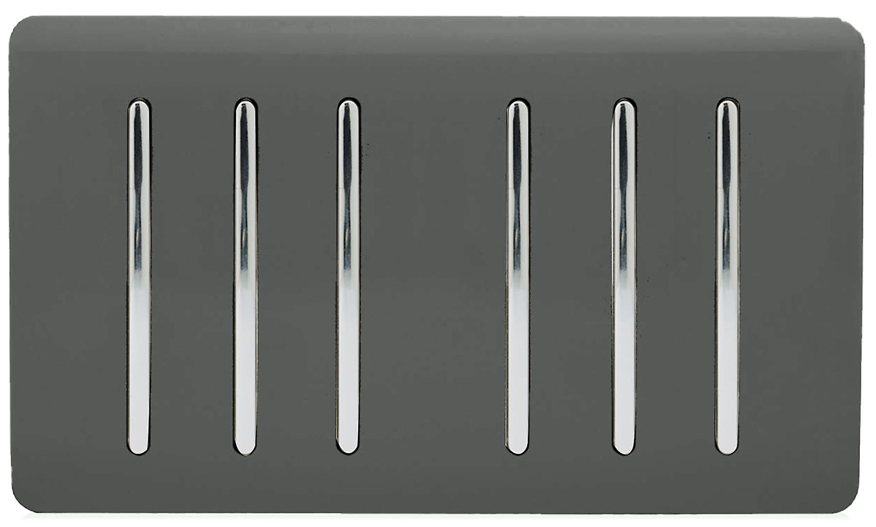 Trendi Artistic Modern Glossy 6 Gang 1 Way Rocker Double Plate Tactile Light Switch Charcoal