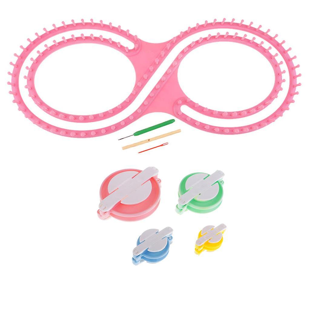 Pink 8 Shape Knitting Loom Kit with 4 Sizes Pompom Maker for Weaving Crafts
