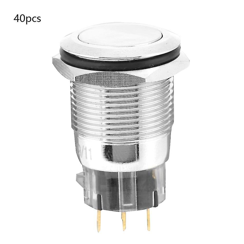 40Pcs 19mm Metal Waterproof Momentary Push Button Switch Auto Reset Flat Head 3-pin