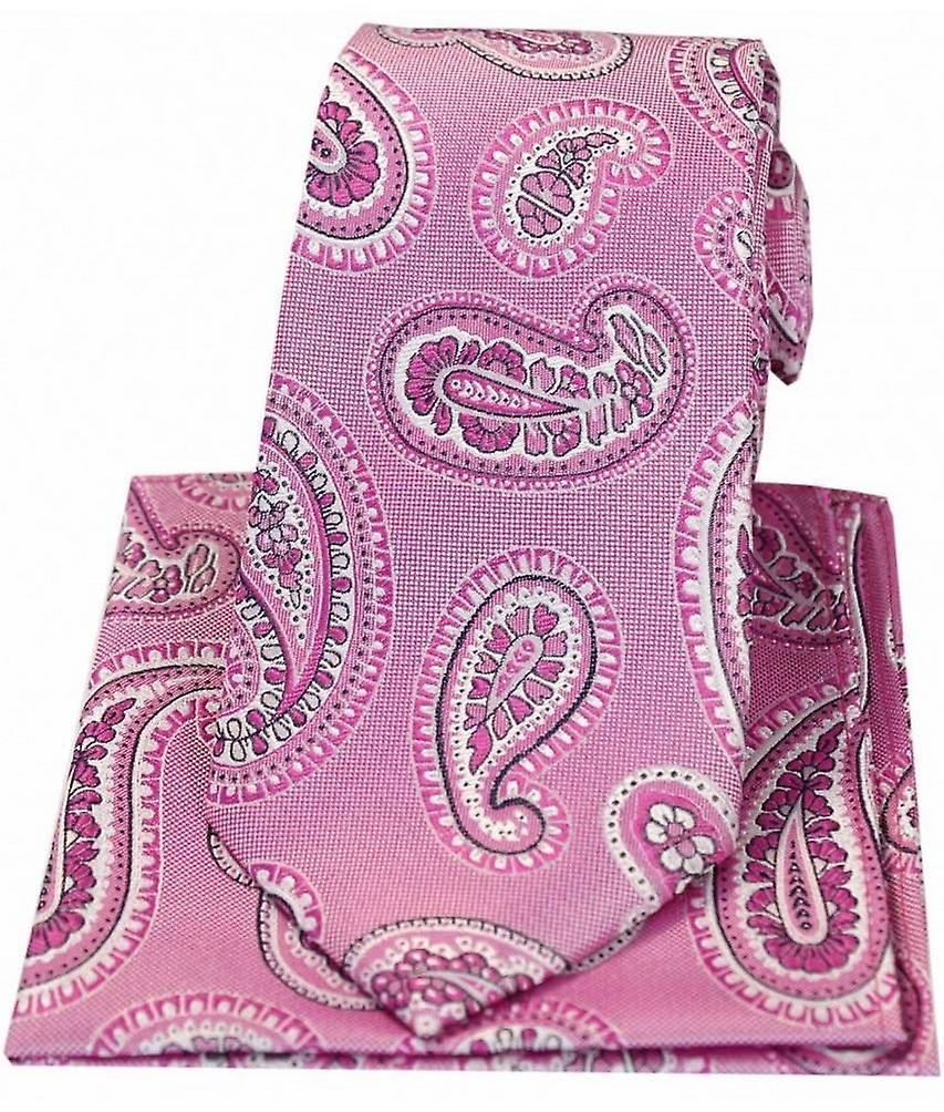 David Van Hagen Matching Paisley Silk Tie and Hanky Set - Pink