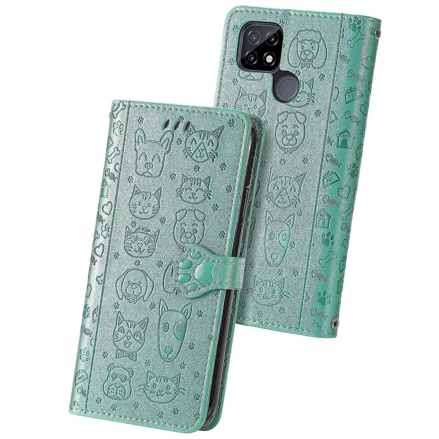 Case For Realme Gt 5g/ Realme Q3 Pro 5g Flip Wallet Embossed Cover Etui Housse Cat Dog Pattern - Gre