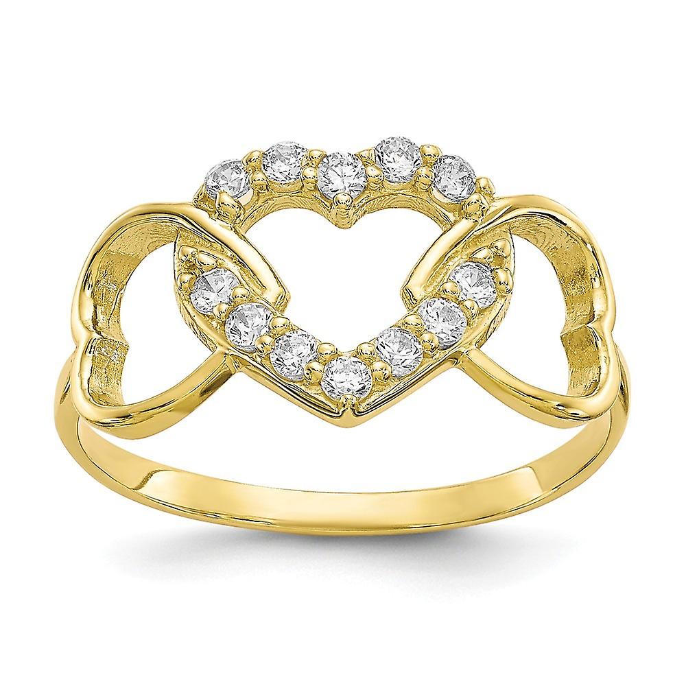 2mm 10k Solid Yellow Gold Polished Cubic Zirconia Love Heart Ring Size 7.50 Statement-Ring for Women