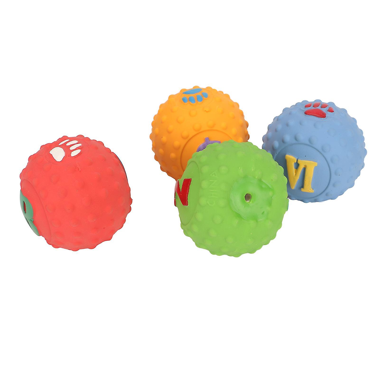 Latex Dog Ball Toy Squeaky Interactive Soft Puppy Chewing Fetching Toy with Fun Pattern for Small Medium Pet 4pcs 