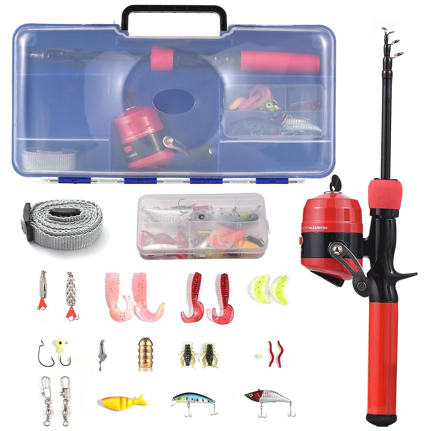 Kids Fishing Pole and Reel Set Fishing Rod and Reel Combo with Hooks Lures Fishing Accessories with