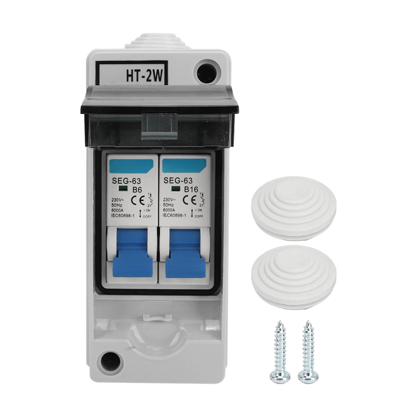 Ailao Circuit Breaker 2 Pole MCB Circuit Breaker Waterproof Power Distribution Box for Lighting System 230V 6a 16a