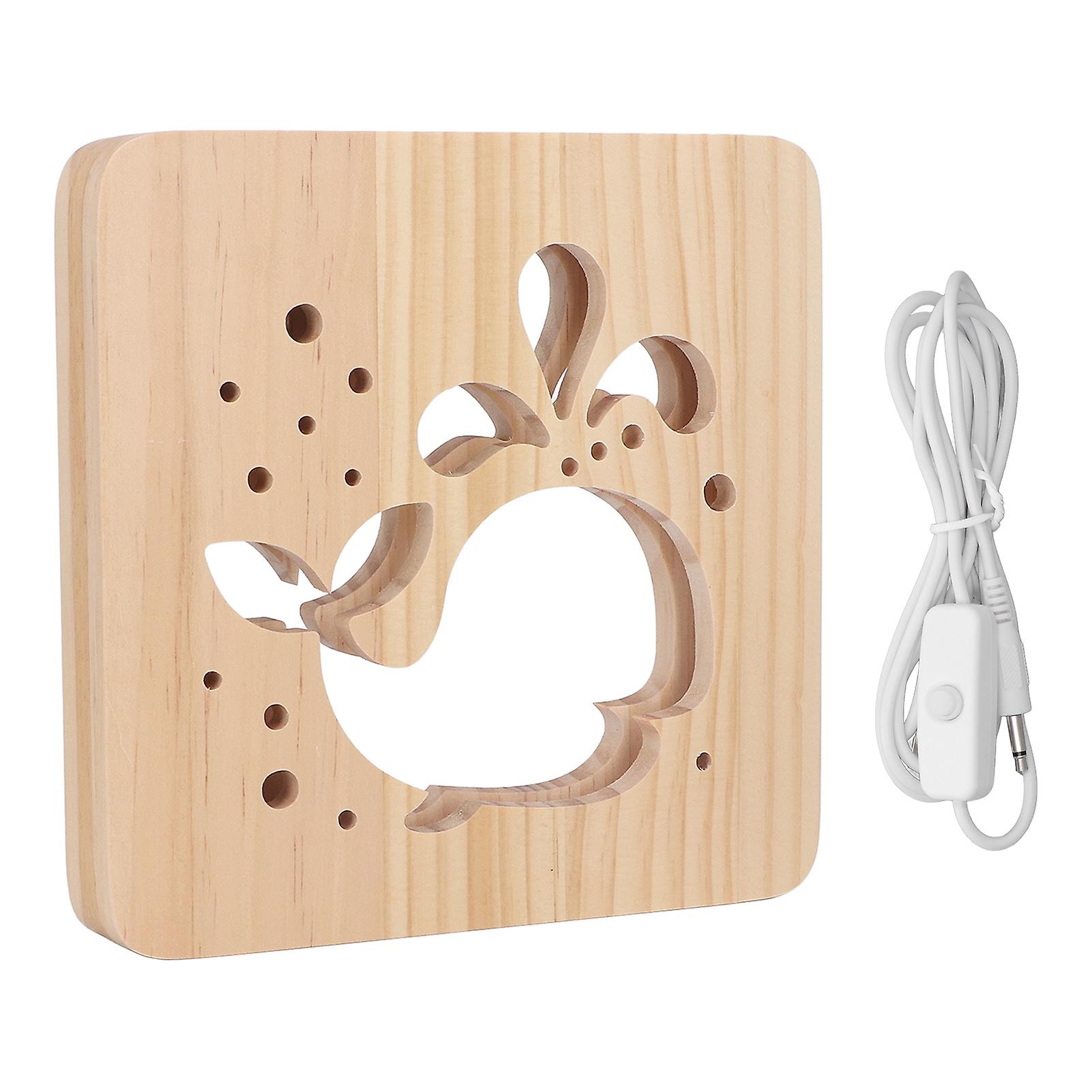 Wooden 3D Lamp LED Warm White Light Hollow Design Cute Whale Pattern Carving Pattern LED Night Light for Home Office Bedroom