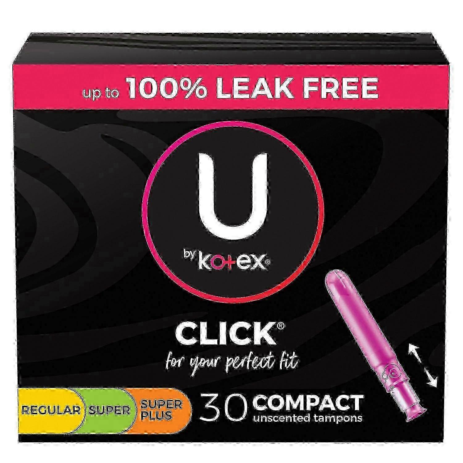 U By Kotex Clicca per la tua vestibilità perfetta Tamponi compatti, non profumati, 30 pz