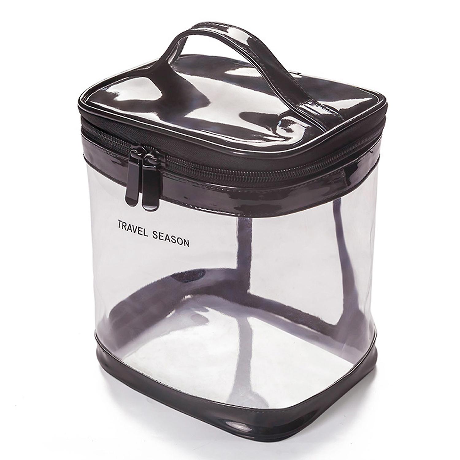 Transparent Makeup Bag with Handle PVC Wide Mouth Toiletry Pouch for Indoor