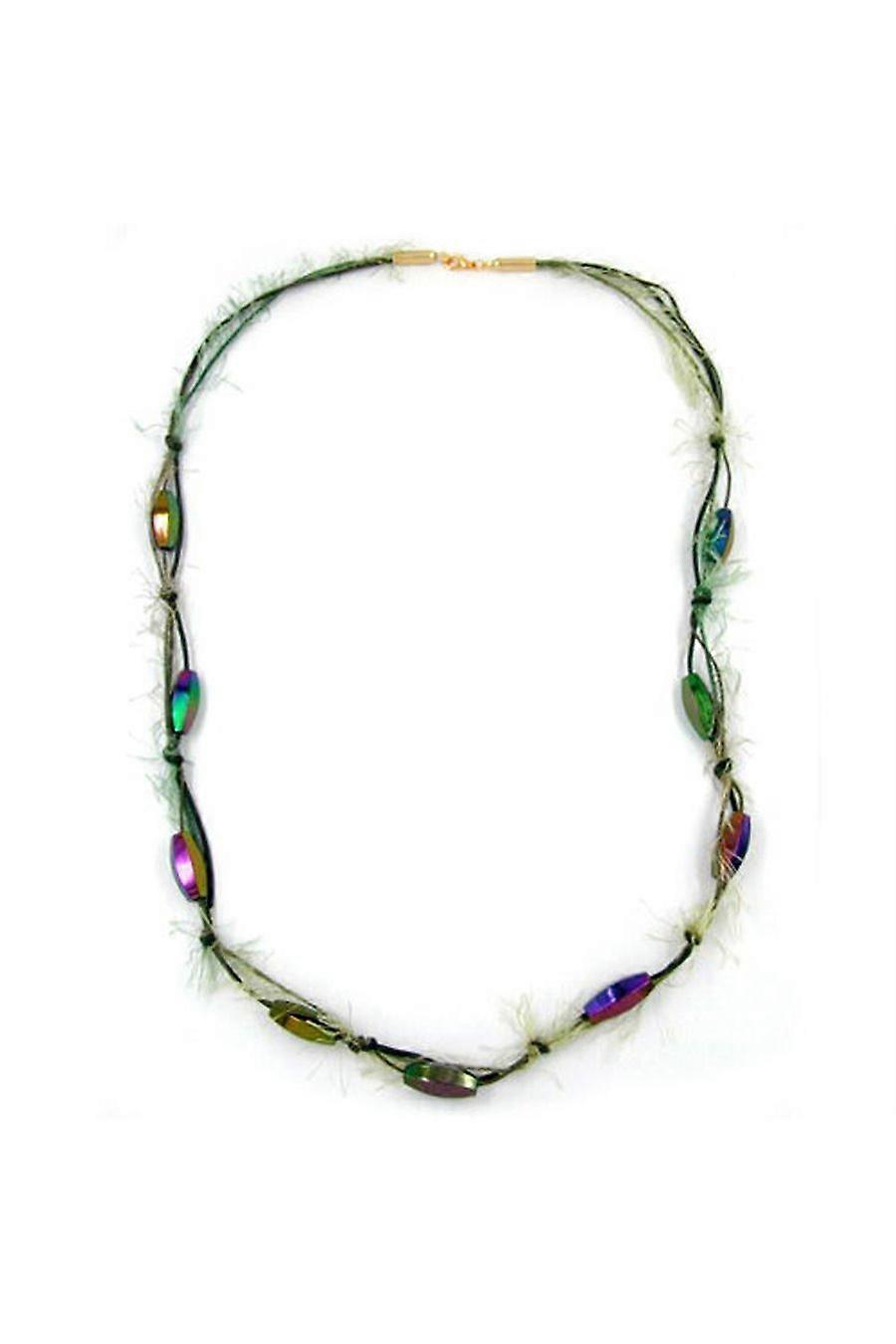 Necklace Beads Olive Green Threat Wool Cord - Gl04739