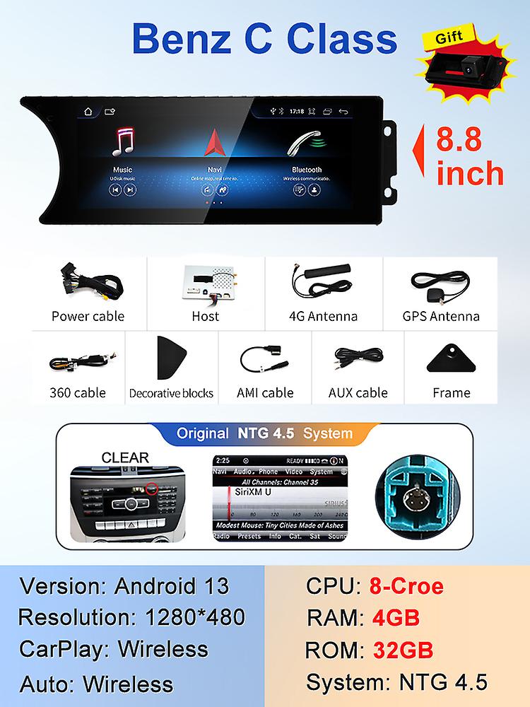 Factory Price 8.8inch Car Radio Stereo Multimedia Player For Mercedes Benz C Class 11-15 W204 S204 Intelligent Vehicle System