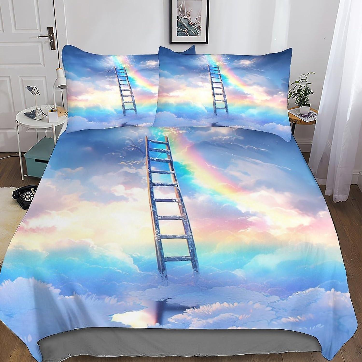 Rainbow Stairs Comforter Cover 3D Print Bedding Set Decorative 3 Piece Set Colorful Duvet Cover Set Bedspread Cover with Pillowcase Soft Microfiber Zi
