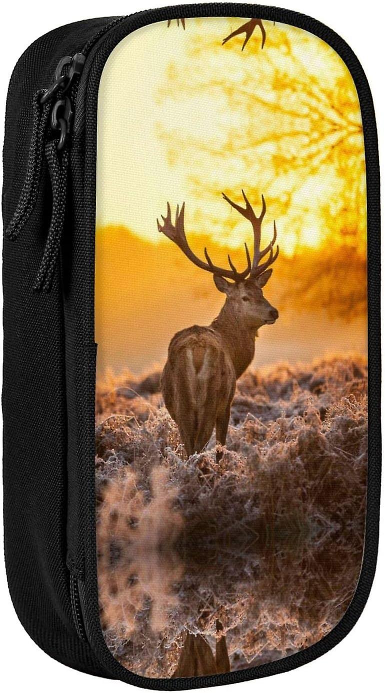 قرن الوعل الأحمر الغزلان المطبوعة عالية السعة قلم رصاص القضية، دائم حقيبة قلم رصاص الحقيبة مربع منظم الحالات، للرجال والنساء 61324