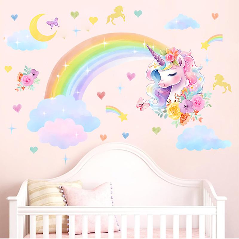 Autocollant Mural Décoratif Amovible - Thème Licorne Arc-en-Ciel - Neuf Sous Emballage - Pour Chambre Enfant