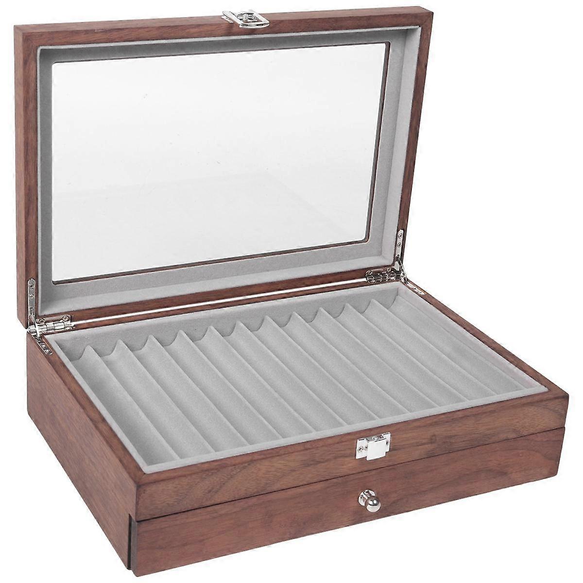23 Grid Walnut Pen Storage Case Luxury 2 Layer Pen Display Organizer Transparent Window Fountain Bo