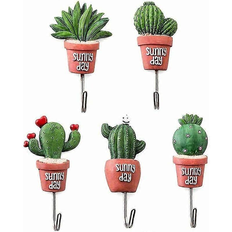 Wall Hooks Stickers, Cactus Image 5 Styles, Suitable for Home Kitchen5Pcs