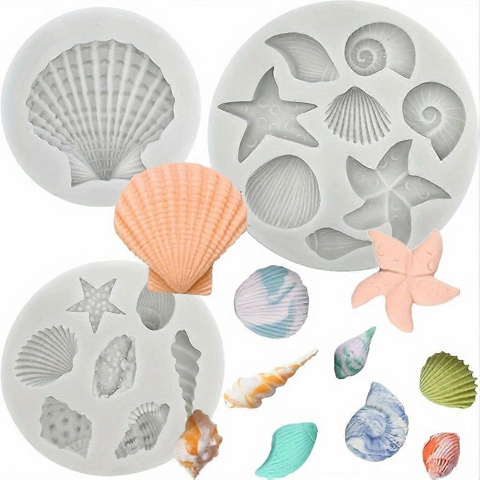 3pcs 3D Ocean Animals Silicone Molds For DIY Desserts, Cake Decorating, And Handmade Soap - Seashell, Conch, Starfish, Coral Fondant Mold - Baking And