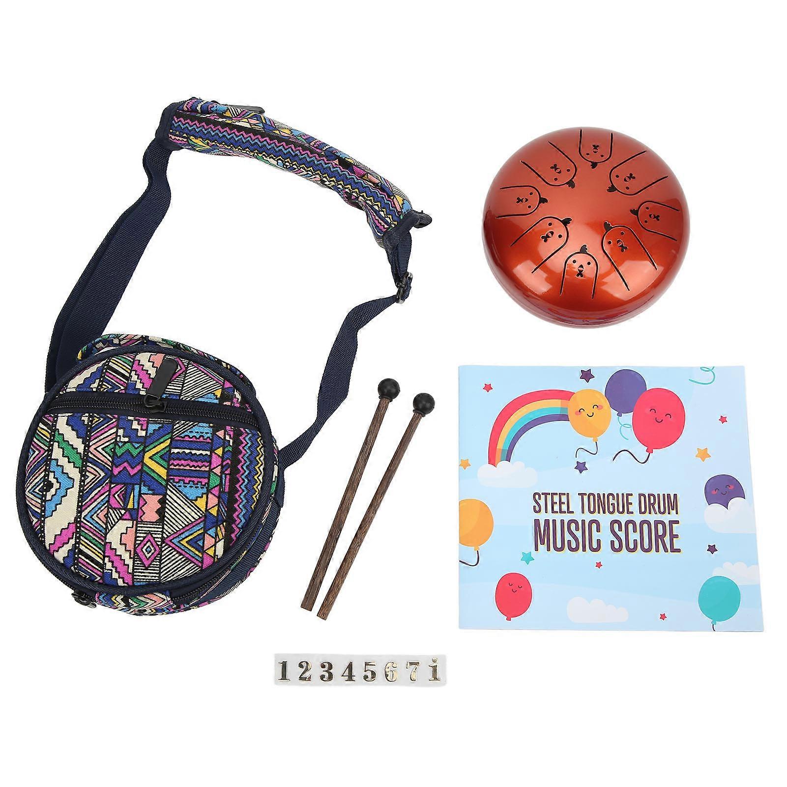 5.5in 8 Tone Tongue Drum Steel Ti Alloy Ethereal Drum Set Percussion Instrument Rooster Pattern