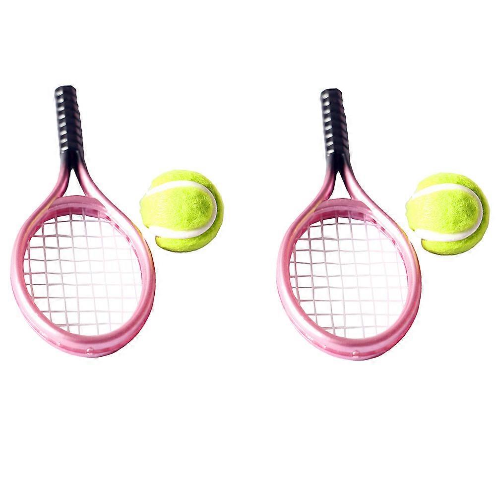 2 sets of Miniature Tennis Rackets And Balls Model Mini Ornament Photo Prop (Random Color)
