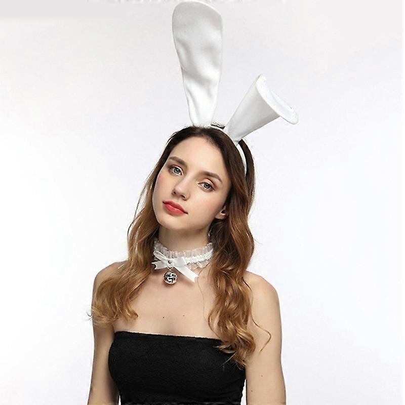MIMIGO Bunny Ears Headband - Plush Easter Rabbit Ears - Bunny Cosplay Costume Accessories for Kids and Adults (Red + Pink + White + Black)