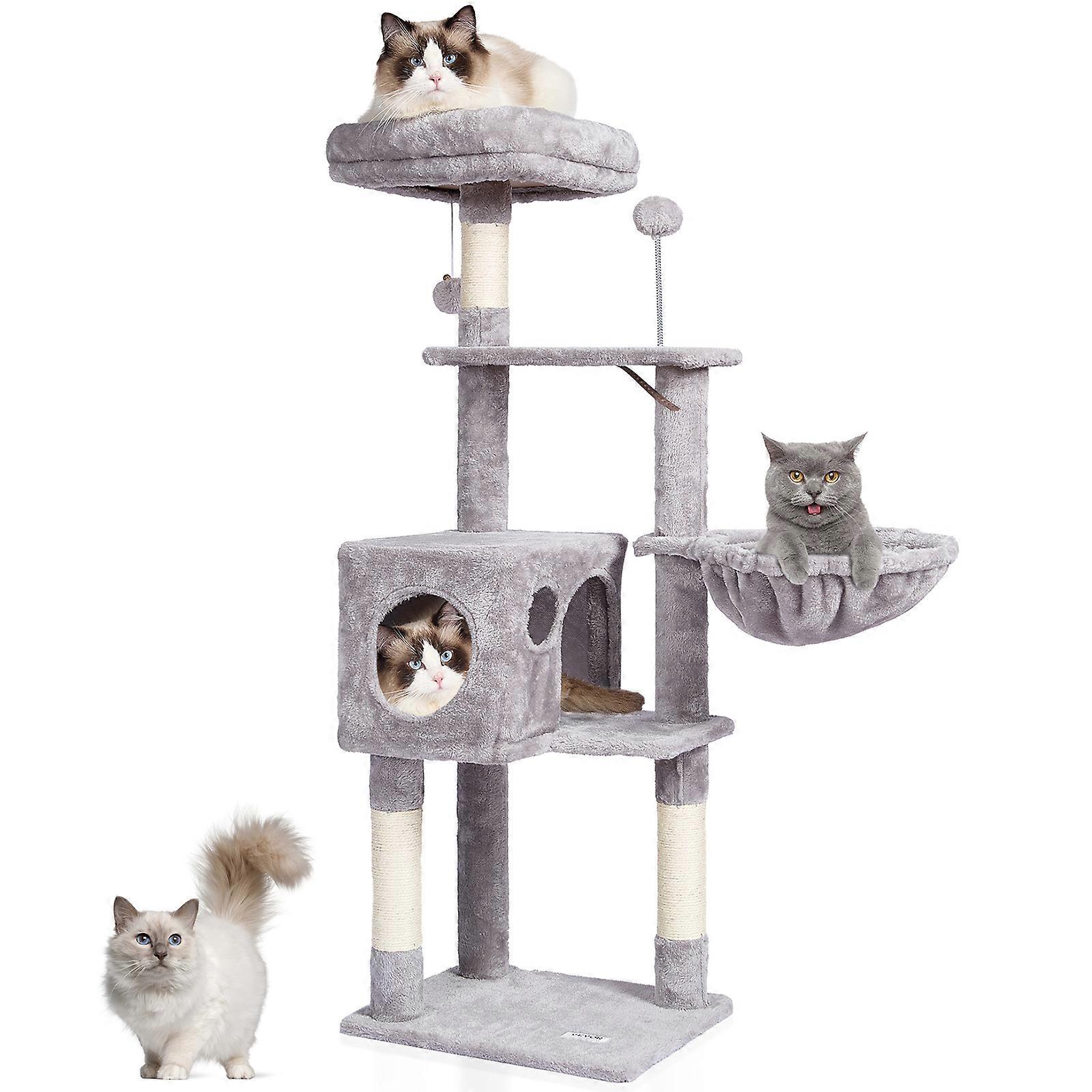 Comparer les prix de Vevor Arbre à chat pour chats d’intérieur, Tour pour chat de 45,2 po, griffoir en sisal, hamac, perchoir supérieur, plates-formes de saut, gris clair