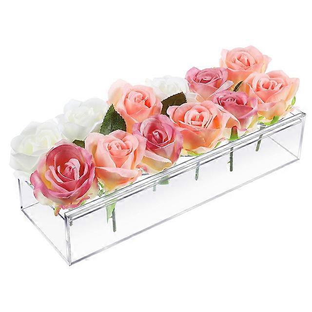 Clear Rectangular Acrylic Flower Vase, Modern Design Acrylic Rectangular Floral Centerpiece for Dining Table Atmosphere, Low Floral Vases for Home Dec