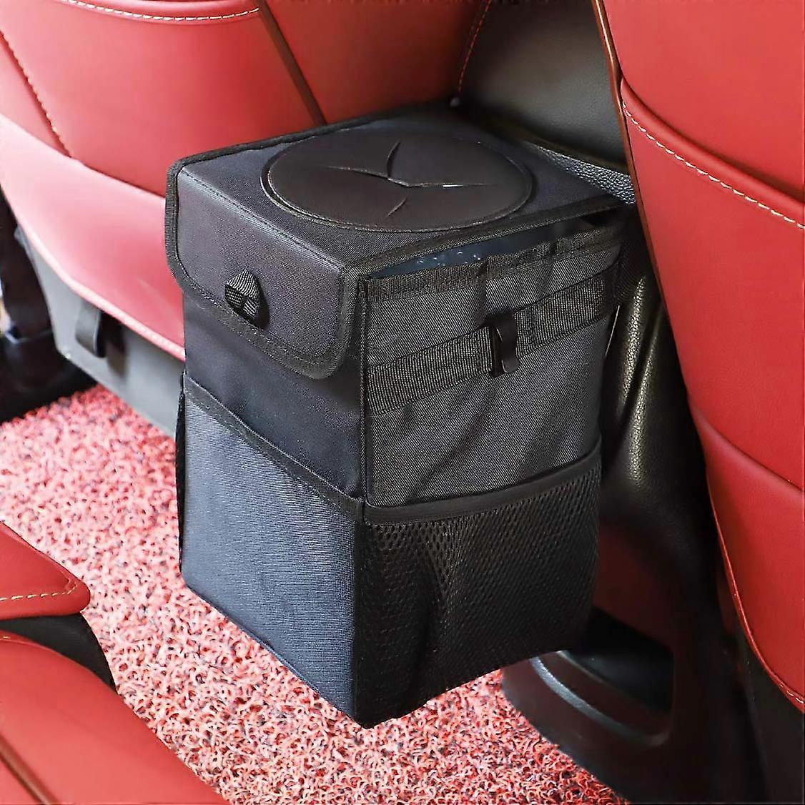 Car garbage can with lid - car garbage bag hanging foldable portable car garbage can with storage bag