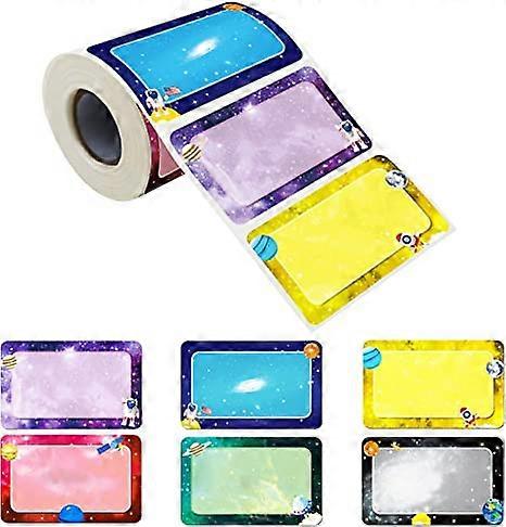 300 Pcs Name Tag Label Sticker Galaxy-Themed in 6 Designs with Perforated Line for School Office Home (3.5"x2.2" Each)