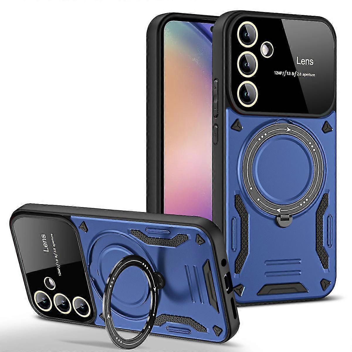 For Samsung Galaxy A55 Case with Magnetic Ring Kickstand, Dual Layer Heavy Duty Shockproof Cover with Full Camera Lens Protector