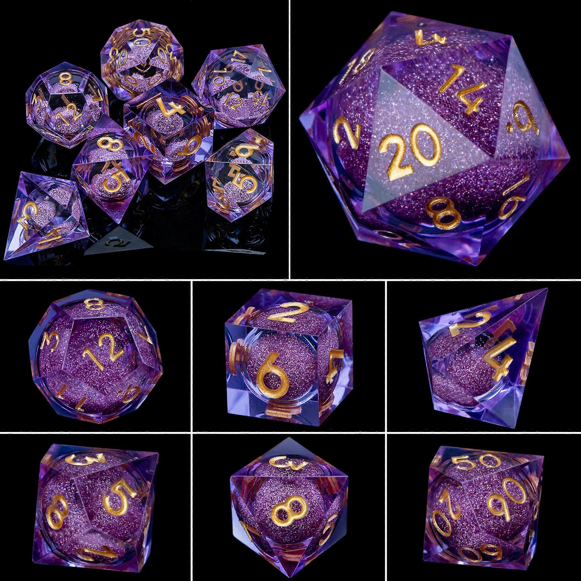 Dnd D20 Black Purple Liquid Flow Eye Dice Set & Ring D And D Sharp Edge Dice For Dungeon And Dragon Pathfinder Role Playing Game