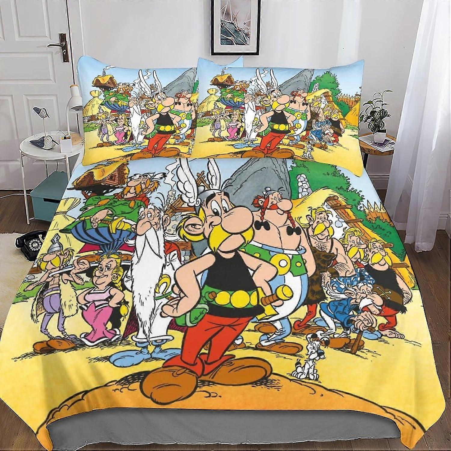 Asterix Sängkläder Set 3D Anime Påslakan Vuxna Män Tonåring Barn Pojkar Mikrofiber Med Dragkedja Stängning 3 st Örngott Sängkläder Sängkläder