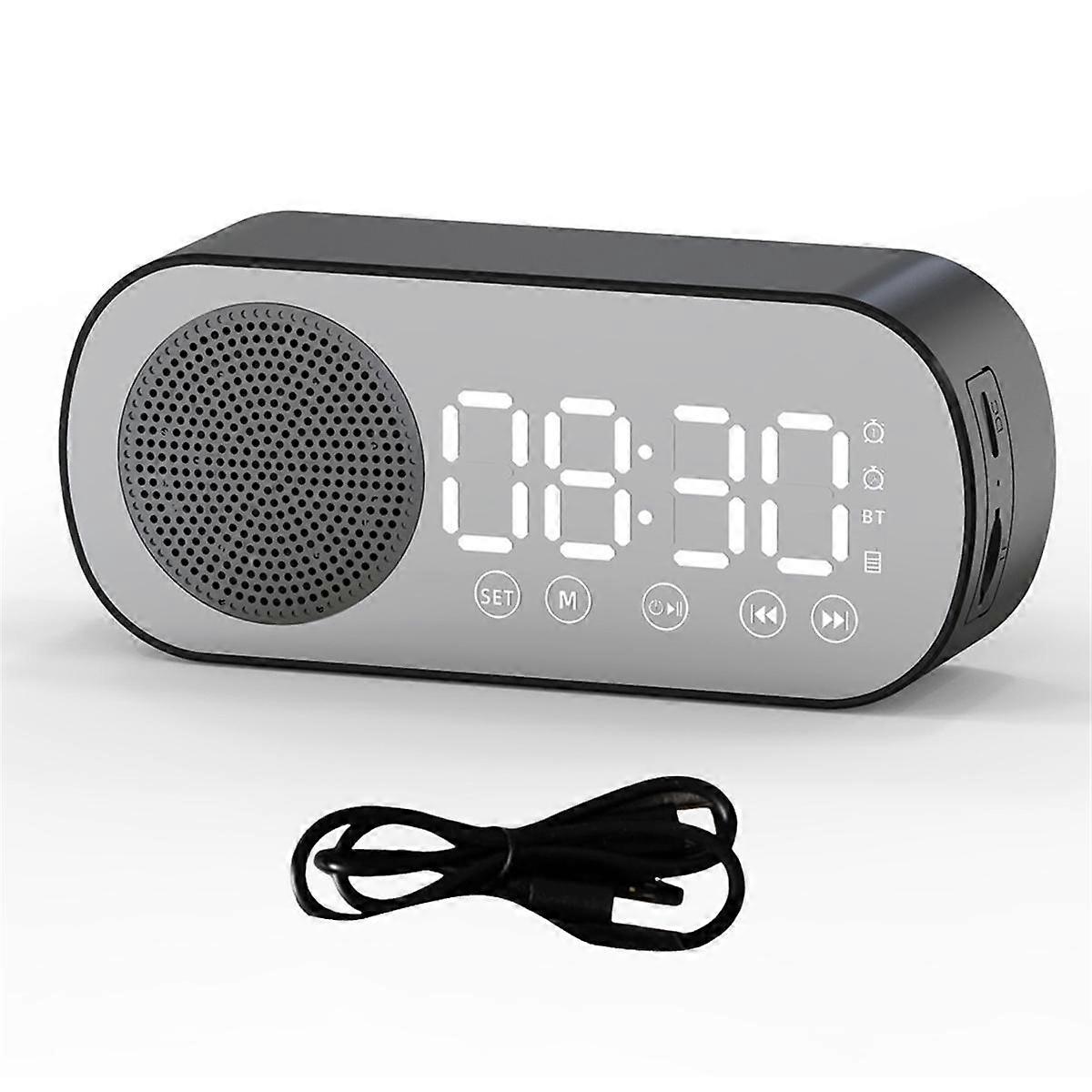 Wireless Bluetooth Speaker Clock Radio Dual Alarm Support TF Card Digital Alarm for Home Office Bla