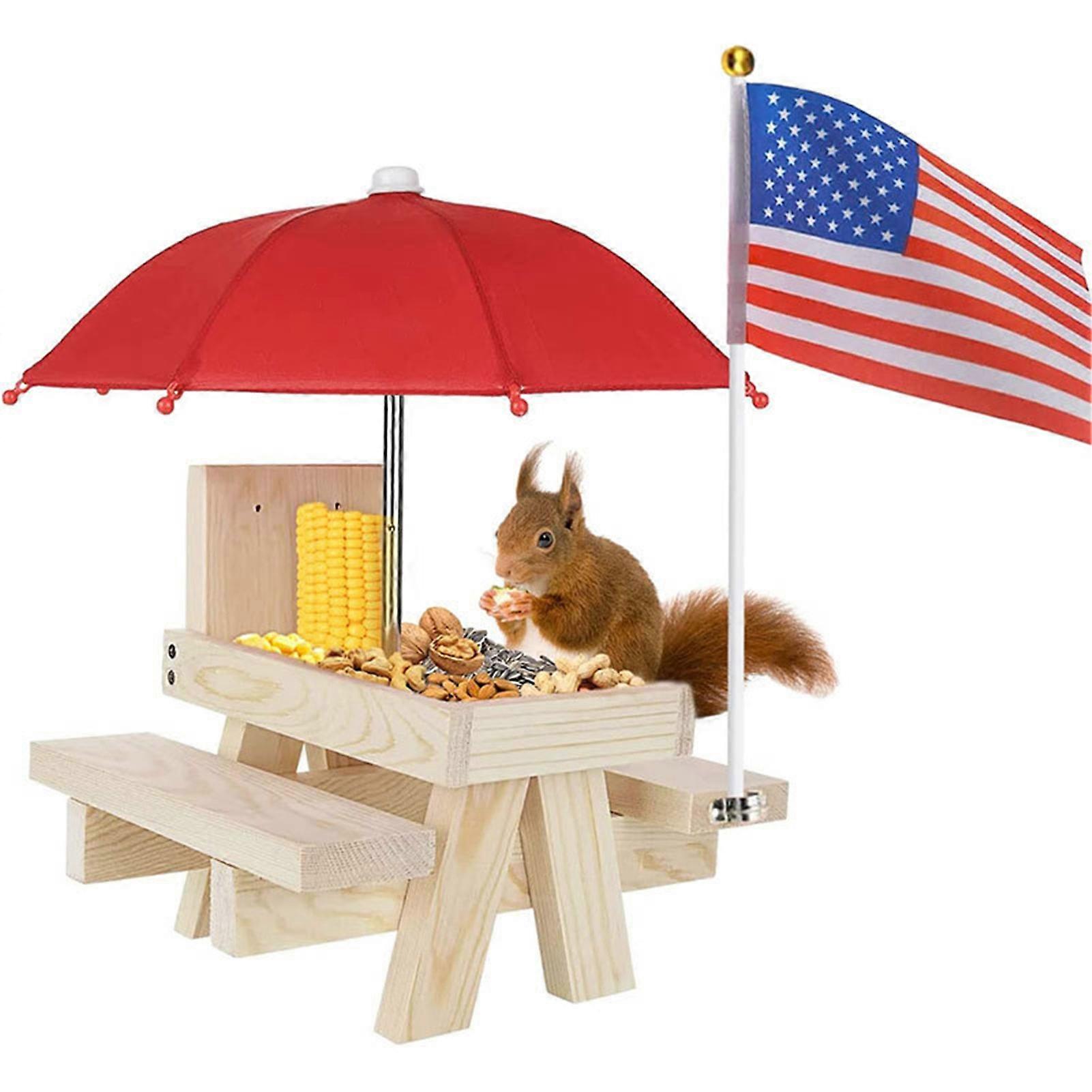 Outdoor Wooden Squirrel Feeder Table Bench Shape Outside Feeder for Outdoor Garden Feeder