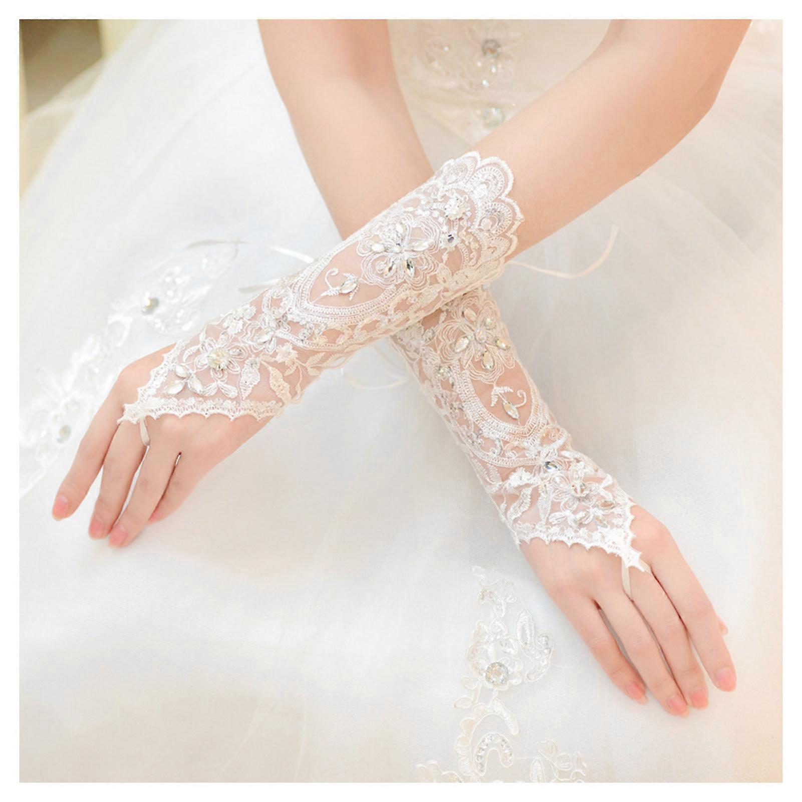 Women's Lace Gloves Short Fingerless Bride Wrist Glove for Wedding Dancing  Party
