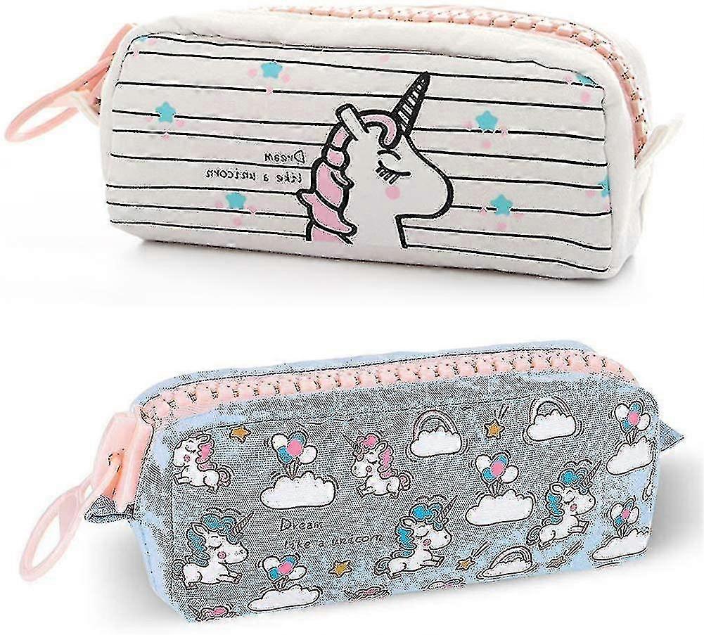 2 Pcs Unicorn Pencil Case Pencil Case, Large Capacity Pencil Case Pencil Cases, Double Zipper Pencil Case Pen Case Bag Zippered Stationery Oxford Clot