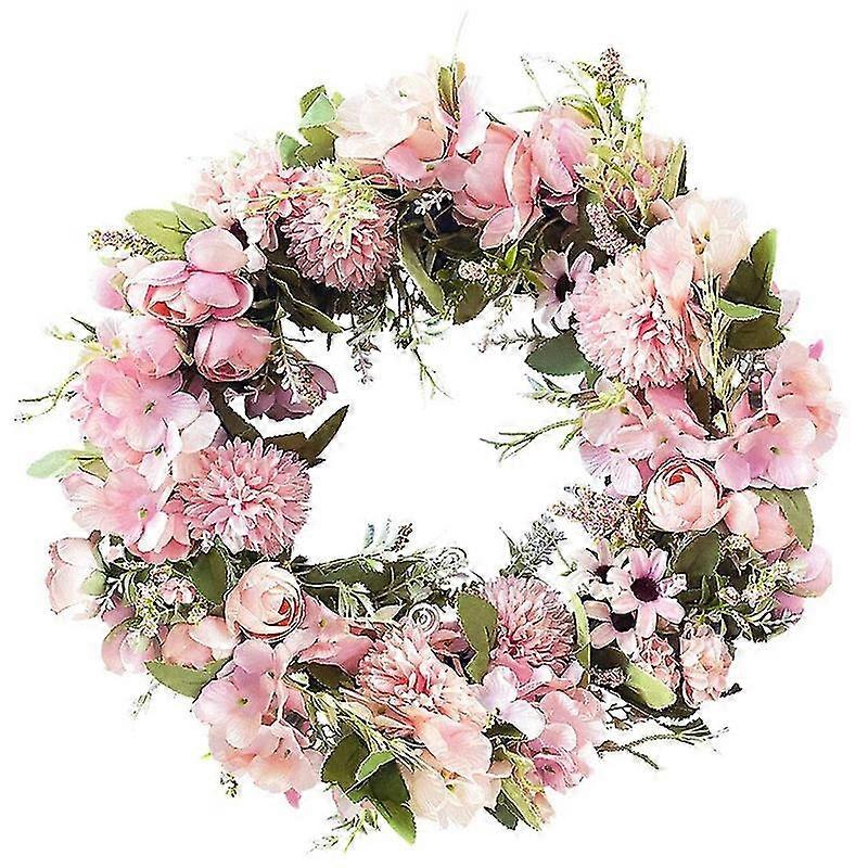 Ön Kapı için Gerçekçi El Yapımı Pembe Çelenkler, Düğün, Duvar Ev Dekoru -17 inç Yapay Kapı
