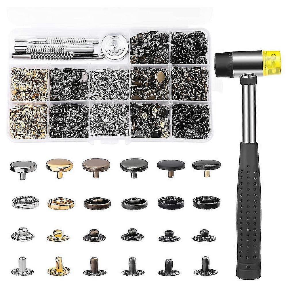 120 Sets Leather Snap Fasteners Kit, Snap Buttons With Rubber Hammer, For Clothes, Jackets, Jeans W
