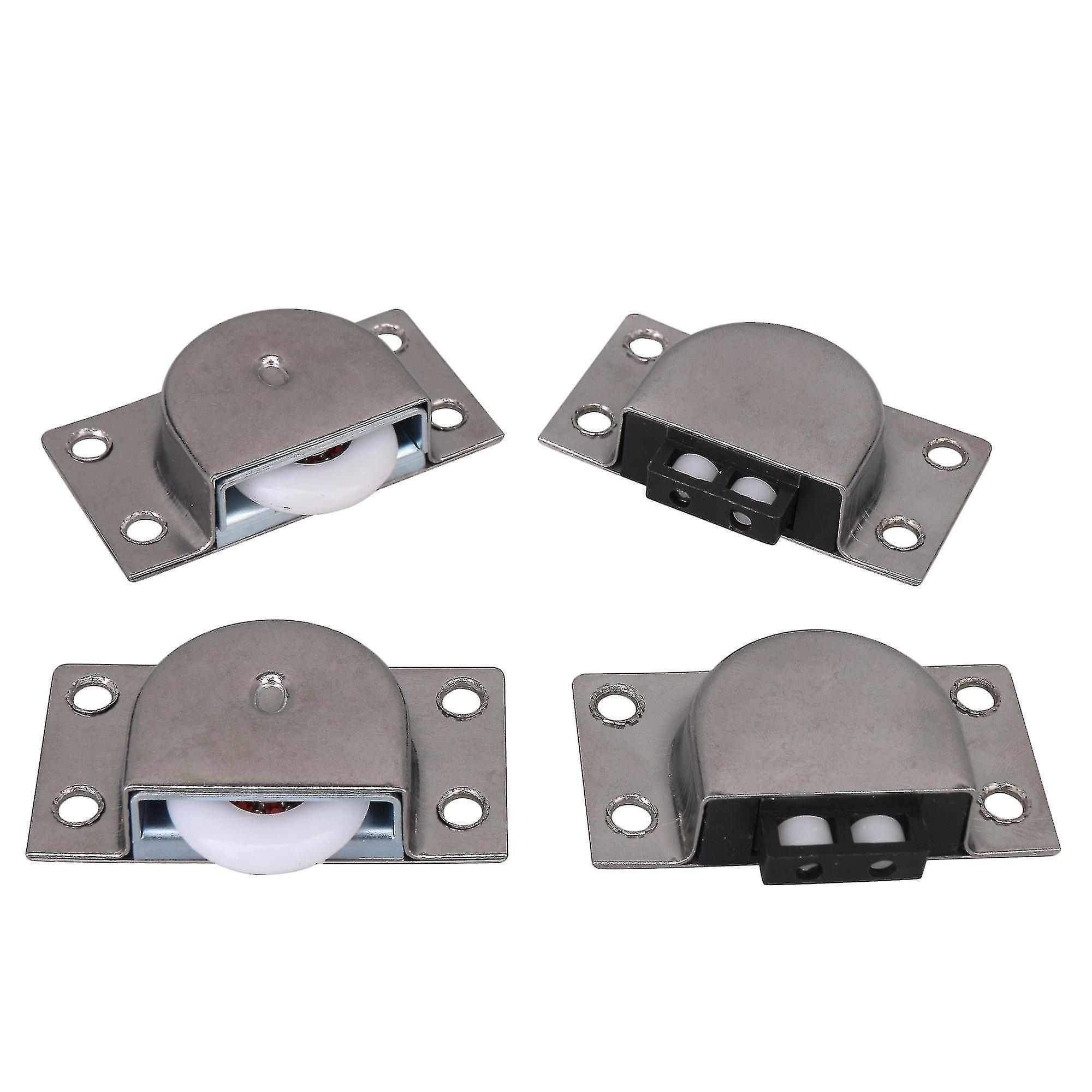 2 Sets Metal Spring Sliding Door Roller With Single White Plastic Wheel Silver--