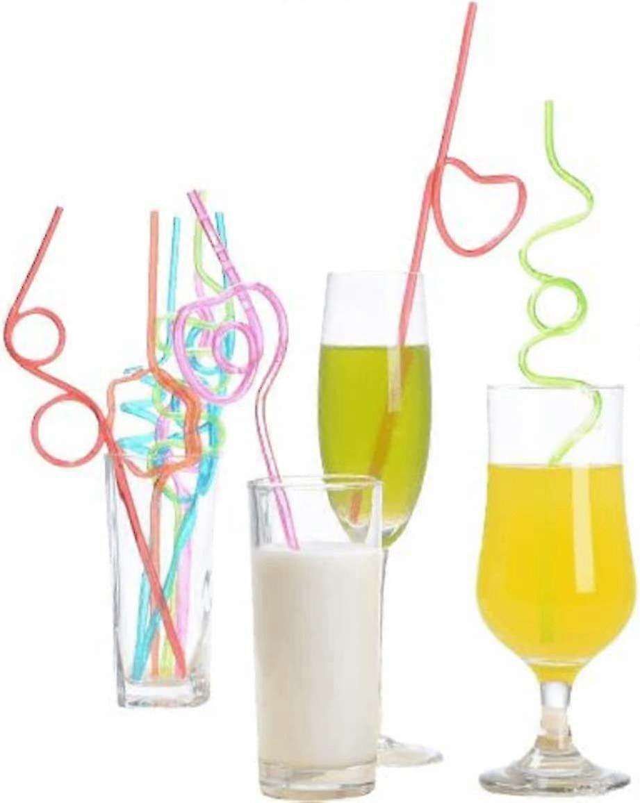 10 Pieces Random Reusable Pet Plastic Silly Straws Drinking Straws Curly Colourful Creative Multi-shaped Novelty Party