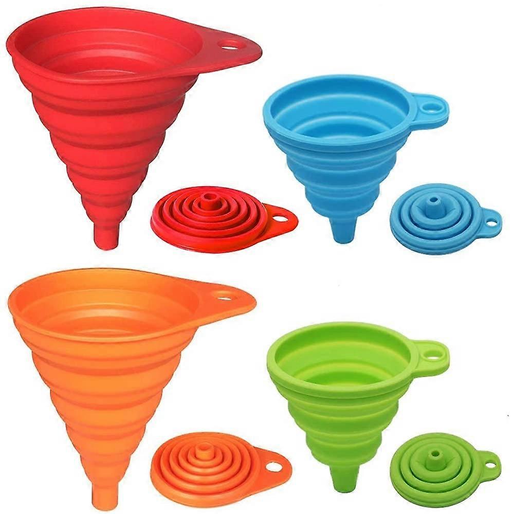 Rainbow Colors Silicone Collapsible Funnel Set of 4, Small and Large, Cooking Kitchen Gadgets Foldable Funnel Random Color