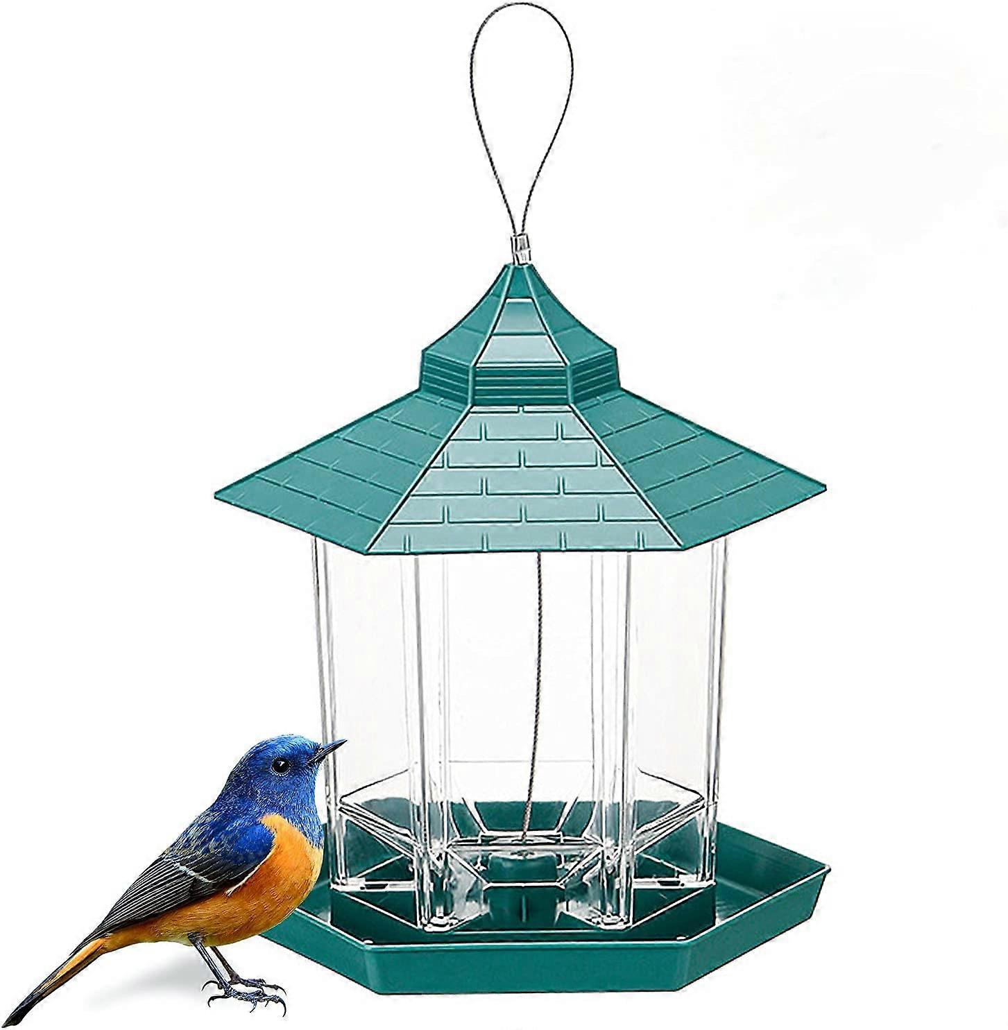 Large Capacity Hexagonal Garden Bird Feeder(Green)