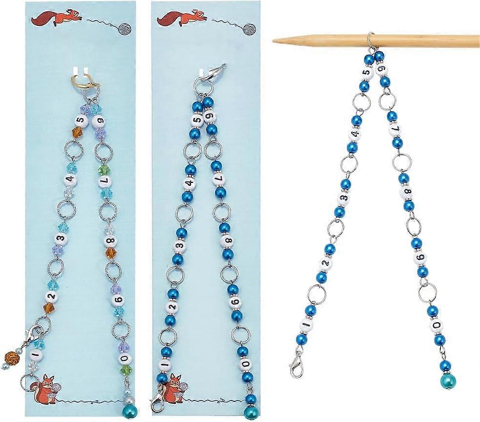 2 Pcs Blue Beads Knitting Row Counter Chains Number Beads Acrylic Stitch Markers Row Counting Accessories for Knitting Crochet Tracking Project Progre