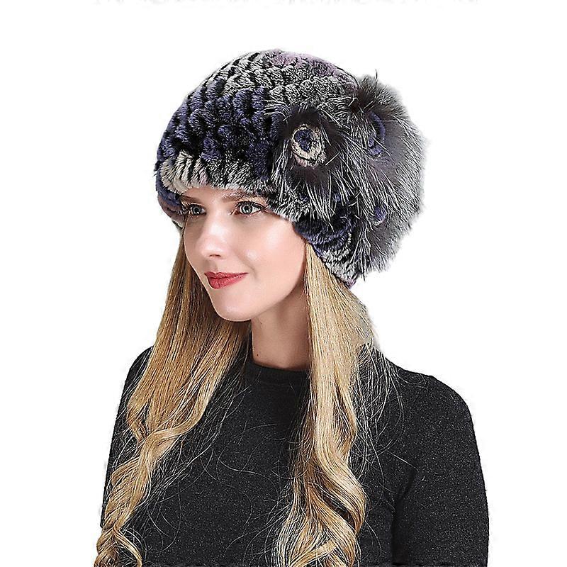 MIMIGO Rabbit Fur Ski Hats Women Hat Natural Rex Rabbit Fox Fur Cap Female Fur Headwear Elastic Hat Warm Beanies Caps