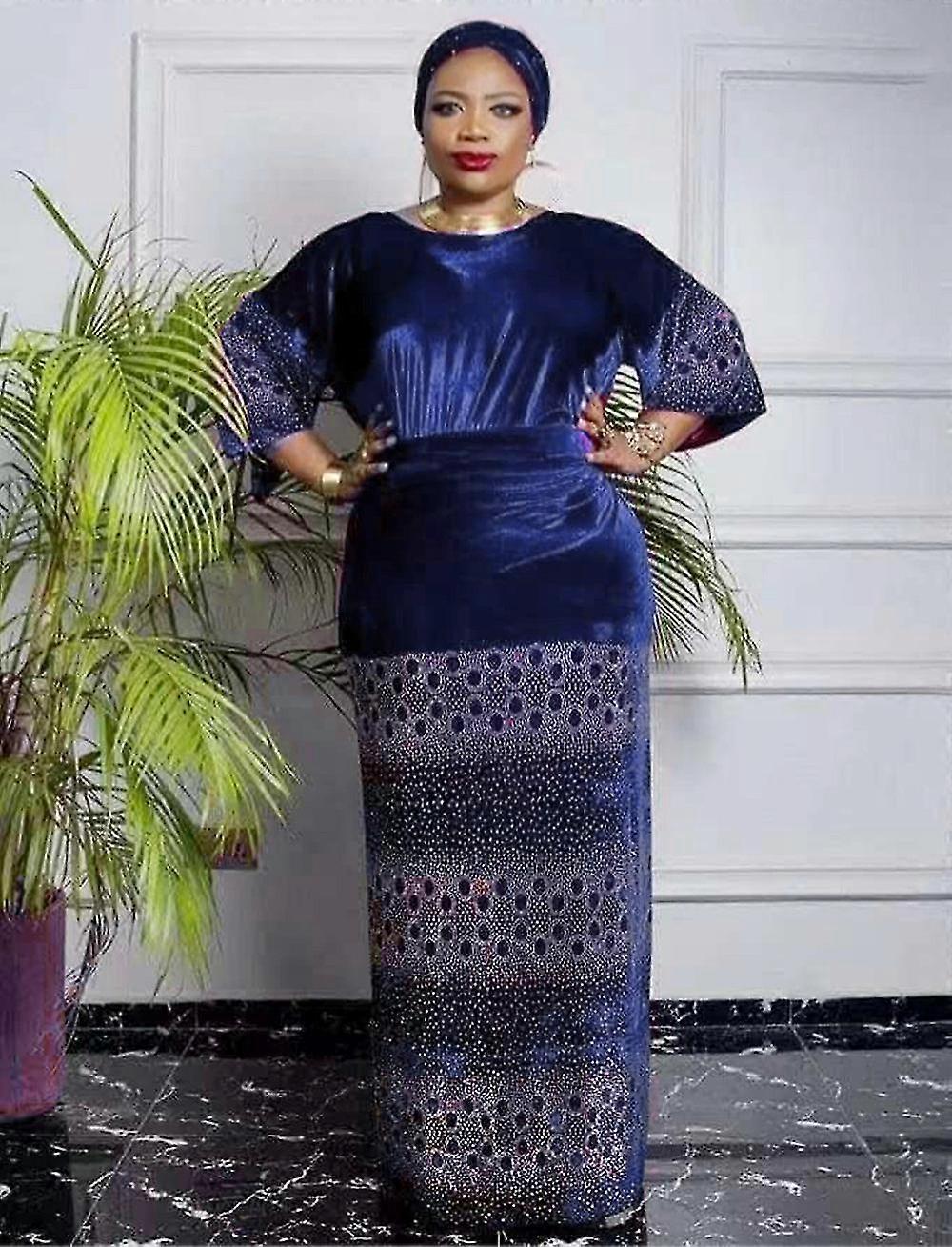EVAGO Dashiki Tranditional Vêtements Africains Pour Femmes 3 Pièce Top Jupe Cravate Ensembles Plus Taille Velours Long Maxi Robes De Soirée Tenues