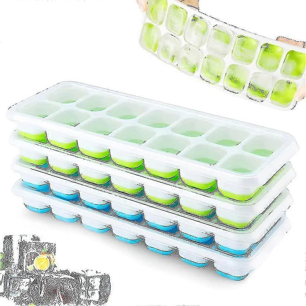 4 Pack Silicone Ice Cube Trays With Lid, Space Saving And Stackable8700521894257